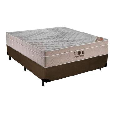Imagem de Cama Box Casal Sintético + Colchão Casal Ortobom Airtech Molas (65x138x188) Marrom