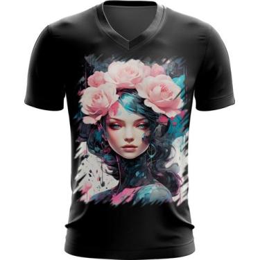 Imagem de Camiseta Gola V Mulher de Rosas Paixão 15 - Kasubeck Store®, INF 14