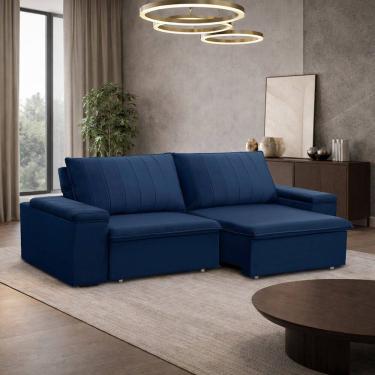 Imagem de Sofá 3 Lugares Retrátil Reclinável Para Sala 225cm Malfati F04 Veludo Azul - Lyam Decor