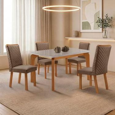 Imagem de Mesa de Jantar Liz 120cm Tampo MDF Vidro Canto Copo com 4 Cadeiras Lir