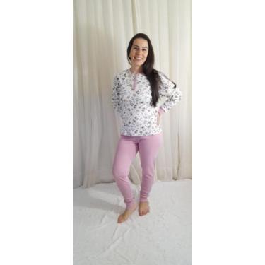 Imagem de Pijama em Malha Canelada 100% Algodão, com Punho e Abertura Frontal. -