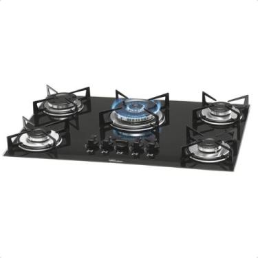 Imagem de Fogão Cooktop Fischer 5 Bocas a Gás Mesa Vidro Temperado Preto Seguro,