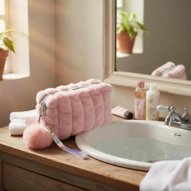 Imagem de Necessaire Felpuda Com Fecho Holográfico - Sami, Rosa