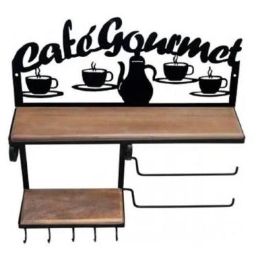 Imagem de Prateleira Rústica Café Gourmet Ferro E Madeira Papel Toalha - Aline