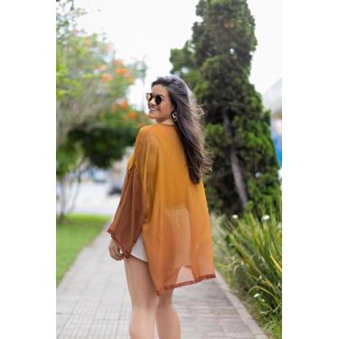 Imagem de Kimono em crepe de seda degradê - Raquel Mendonça Brand, ÚNICO, Camel,