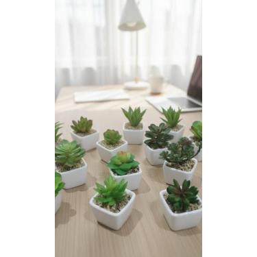 Imagem de Kit 6 Mini Suculentas Artificiais Vaso Cerâmica 5cm - Congratulations 