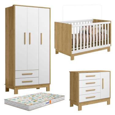 Imagem de Quarto De Bebê Q Encanto Slim Freijó Toq Branco Acetinado Com Colchão Gazin - Qmovi