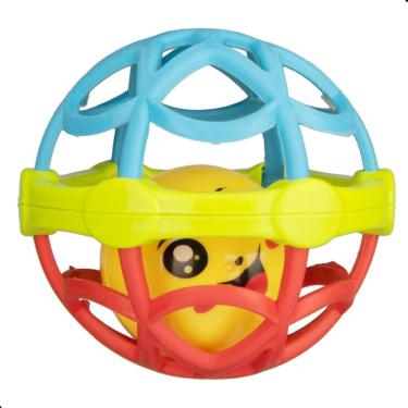 Imagem de Bola Chocalho Mordedor Pimpolho Estimula Desenvolvimento Motor Som Suave Vermelho