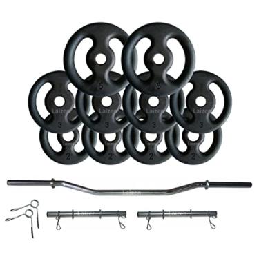 Imagem de Kit Anilhas Ferro 30kg + 2 Barras 40cm + Barra W
