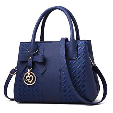 Imagem de Jeniulet Bolsas e bolsas femininas moda feminina couro PU alça superior bolsa de ombro, Azul, 10.2" x 3.9" x 7.9"