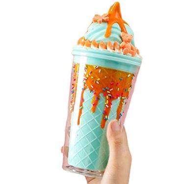 Imagem de Copo de viagem de pata de gato com canudo rosa copo de festa copo de gelo congelante caneca de presente para aniversário (waffle azul sorvete, 450 ml)