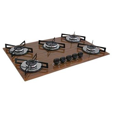 Imagem de CHAMALAR Cooktop Premium 5 Bocas Ultra Chama Amadeirado Escuro Bivolt