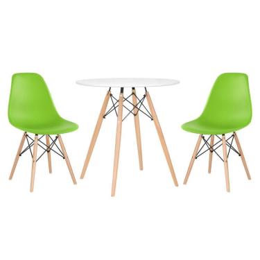 Imagem de Mesa Redonda Eames 70 Cm Branco + 2 Cadeiras Eiffel Dsw Verde Claro