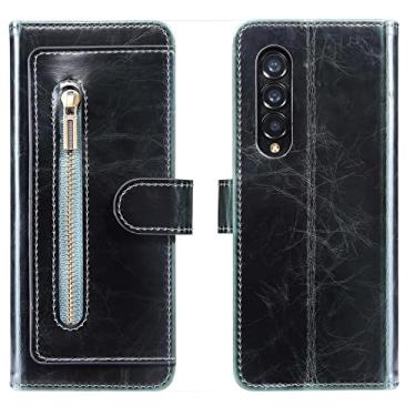 Imagem de YINGDAFENG Capa carteira para Samsung Galaxy Z Fold 4, capa flip de couro com zíper magnético à prova de choque com suporte de slot para cartão e proteção da câmera PC interna da capa, azul