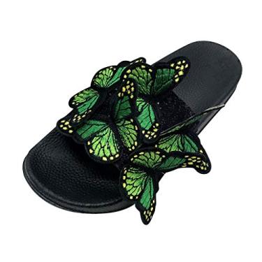 Imagem de Chinelos femininos moda casual borboleta dedo aberto ao ar livre sapatos de praia chinelos para mulheres dedo aberto ao ar livre (verde, 37)