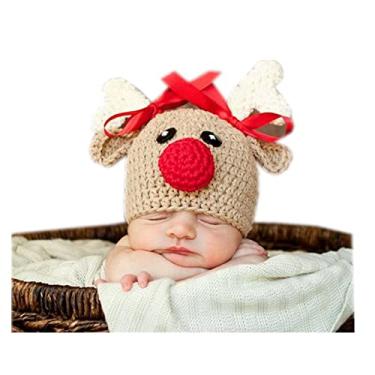 Imagem de Coberllus Chapéu para bebê recém-nascido com adereços para fotos de crochê e cervo de Natal para meninos e meninas fotografia