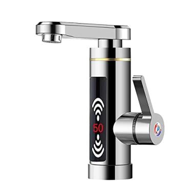 Imagem de Torneira de água quente instantânea 3000W torneira elétrica de aço inoxidável com exibição de temperatura 3s aquecimento rápido cozinha torneira giratória 360°, prata, 20,5 cm