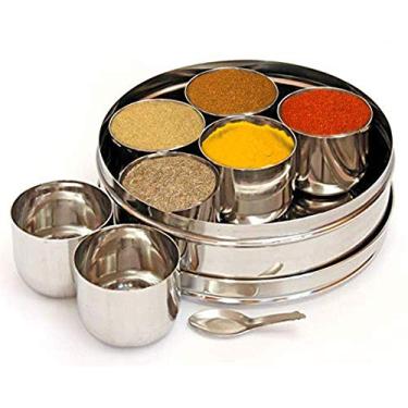 Imagem de Caixa de especiarias Masala Dabba de aço inoxidável, recipientes de especiarias Masala Dabba 7 compartimentos, caixa de especiarias indianas, caixa de especiarias de cozinha, caixa de especiarias Masala Dabba - caixa masala, recipientes de armazenamento de especiarias, masala de armazenamento