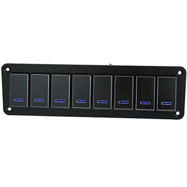 Imagem de X AUTOHAUX Painel de interruptor basculante de 8 entradas 3 pinos ligado/desligado pré-com fio controle de interruptor interruptor à prova d'água liga de alumínio azul luz LED botão de pressão para 12 V 24 V preto