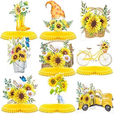 Imagem de Tinlade 9 Pcs Sunflower Birthday Party Decorations Sunflower Honeycomb Centerpiece Gnome Truck Sunflower Table Decorations Sunflower Table Toppers for Operation Christmas Baby Shower Wedding