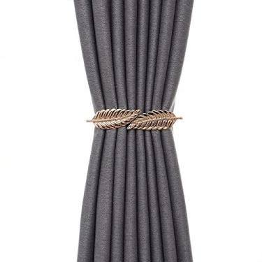 Imagem de Laços de cortina elástica de metal minimalista - suportes de cortina de fivela de cortina não perfurada de folha dupla, ouro, 4 peças