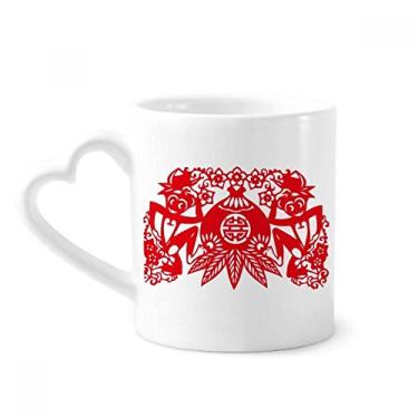 Imagem de Caneca de flores de pêssego macaco chinês chinês caneca café cerâmica copo de coração de vidro