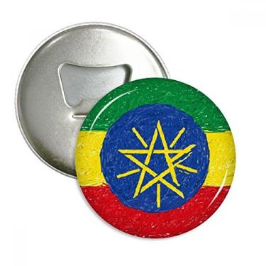 Imagem de Listras bandeira da Etiópia desenho giz abridor de garrafas ímã de geladeira emblema multifuncional