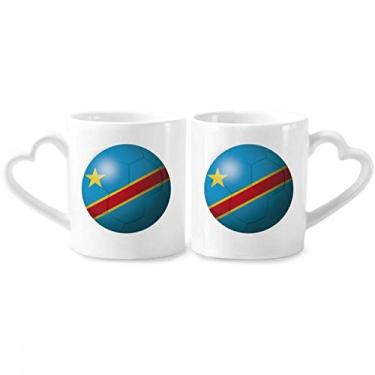 Imagem de Conjunto de canecas de porcelana para casais, bandeira nacional do Congo de futebol e futebol americano