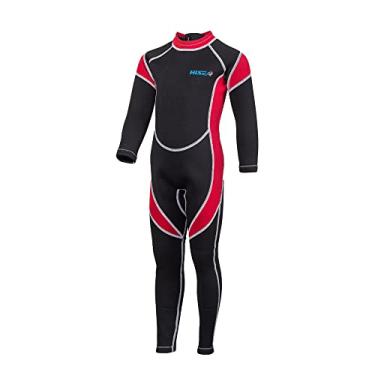 Imagem de bestgift Roupa de mergulho quente infantil de manga comprida com protetor solar de manga comprida para meninos e meninas com snorkel e surfe frio espesso, vermelho, 2,5 mm, 14