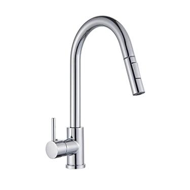 Imagem de Torneira da cozinha preta fosca Torneira da pia da cozinha removível Torneira de manípulo único 360 graus torneira misturadora para pia da cozinha, cromada