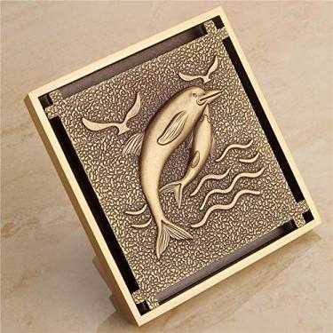 Imagem de Piso de banho ralo espesso anti-odor com tampa removível de padrão quadrado todo em bronze Filtro invisível Casa Hotel Acessórios de banheiro