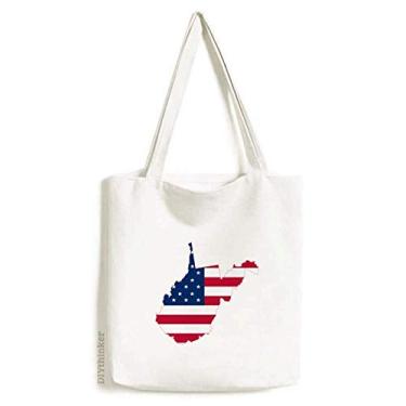 Imagem de Virginia USA Mapa Ocidental Estrelas Listras Bandeira Forma Sacola de Lona Bolsa de Compras Casual Bolsa