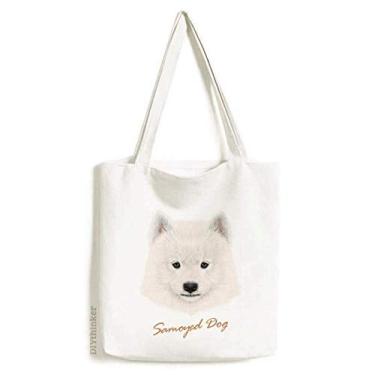 Imagem de Bolsa de lona branca Samoied para cães animais de estimação bolsa de compras casual bolsa de compras