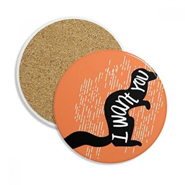 Imagem de Caneca de esquilo preto com desenho de animal, porta-copos natural, pedra absorvente de proteção de mesa