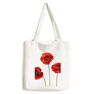 Imagem de Bolsa de lona com estampa de flores vermelhas de milho bolsa de compras casual bolsa de mão