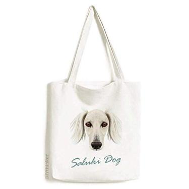 Imagem de Bolsa de lona branca Saluki para animais de estimação com rosto longo bolsa de compras casual