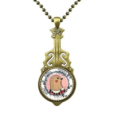 Imagem de DIYthinker Colar com estampa de ilustração de desenho animado de folha de pombo, pingente de música de guitarra antiga