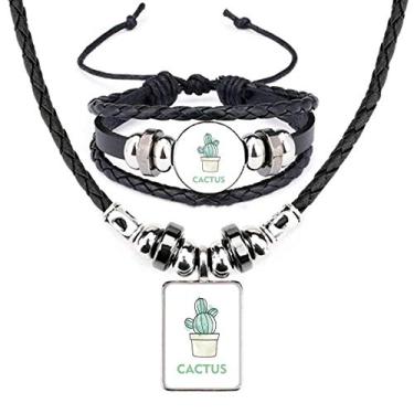 Imagem de Aquarela Cacto Suculentas Vaso de Couro para Colar, Conjunto de Joias