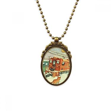 Imagem de DIYthinker Miaoji Pintura Gato Inverno Trem de Neve Colar Antigo Pingente de Contas Vintage Chaveiro