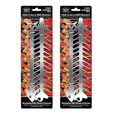 Imagem de Skewers de churrasco Proud Grill Slide & Serve – Conjunto de 4 espetos de churrasco reutilizáveis de aço inoxidável | Ideal para grelhar kabobs Shish | Use para carne de vaca, porco, frango, legumes e camarões.