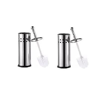 Imagem de Kit 2 Escovas Sanitárias Vassoura Vaso Aço Inox Suporte Banheiro