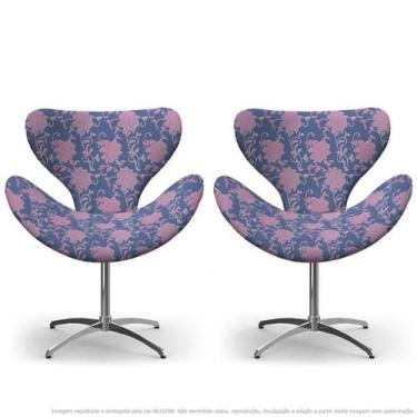 Imagem de Kit 2 Cadeiras Egg Floral Rosa E Lilás Poltrona Decorativa Com Base Gi