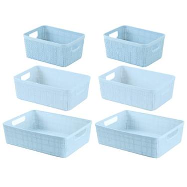 Imagem de Plasnorthon 6 Cestos Organizadores Multiuso Decorativo Rattan Home Organizer 2P-2M-2G Azul