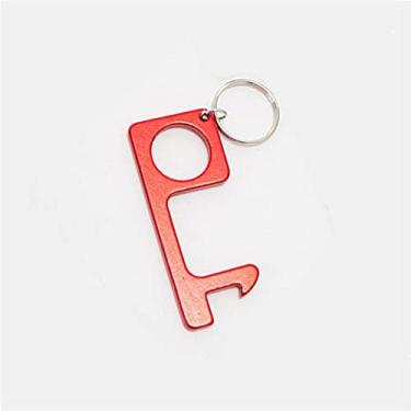 Imagem de Ferramenta de prensa de porta de elevador sem contato Antimicrobiana em liga de alumínio Abridor de porta de chaveiro portátil Abridor de garrafa, vermelho