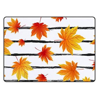 Imagem de Tapete de área macia listrado com folhas de outono, tapete antiderrapante para sala de estar, quarto, sala de jantar, entrada de sala de aula, 50,8 x 78,7 cm
