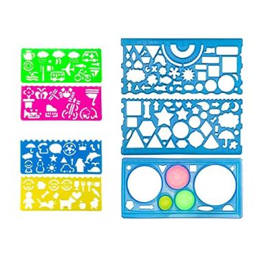 Imagem de Dynwave Modelos de desenhos geométricos de 7 peças Régua geométrica clara Régua de medição Leve estênceis coloridos para medição de pintura meninos meninas
