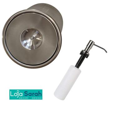 Imagem de Kit Lixeira  20cmX30cm 6L Embutir No Granito Inox 304 E Dosador Para Cozinha