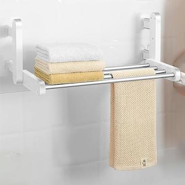 Imagem de Toalheiro Térmico Montado Na Parede Doméstico Temperatura Constante Trilhos de Aquecimento Elétrico Sem Perfuração Banheiro Suportes de Armazenamento Dobráveis de 90°,White