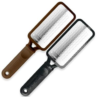 Imagem de Microplane Lixa colossal para pés, preto e marrom - O raspador de pés original de aço inoxidável, removedor de pele morta/calos para pés, esfregador de pés, ferramentas de pedicure para cuidados com