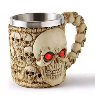 Imagem de Caneca Caveira Vikings Skull Medieval Esqueleto Rica Em Detalhes, P/Bebidas Chopp Hidromel Cerveja (Caveira Olhos Vermelhos)